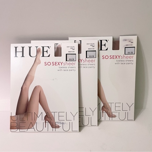 HUE So Sexy Sheer Toeless Sheers with Lace Panty Lot of 3 Size 3 - Picture 12 of 13